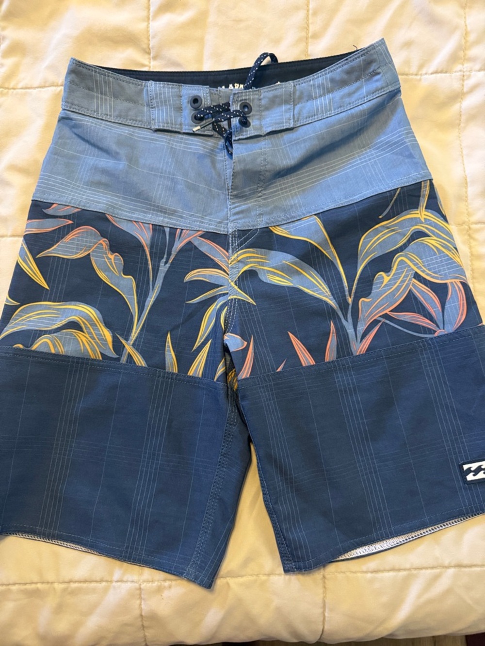 Billabong Navy, Light Blue & Yellow Floral Panel Kids Board Shorts